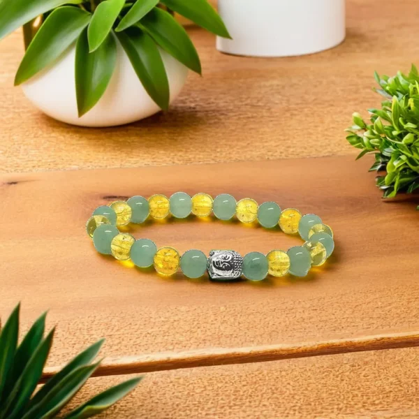 Citrine and Green Aventurine Buddha Face Bracelet